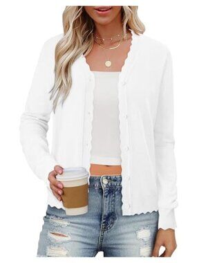 Women Long Sleeve Knit Cropped Cardigan V-Neck Button Front Flowy Sweater